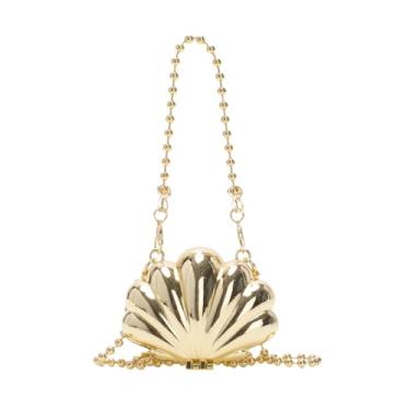 Imagem de MOSSTYUS Mini bolsa de noite feminina de acrílico com concha de mar, bolsa transversal de ombro para festa e banquete, Alça de corrente em forma de concha dourada, One Size