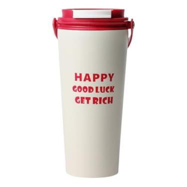 Imagem de Xícara de café portátil de 500 ml com canudo – Caneca de viagem de parede dupla de aço inoxidável, tampa e alça à prova de vazamento para bebidas quentes e frias, escritório, escola e uso ao ar livre