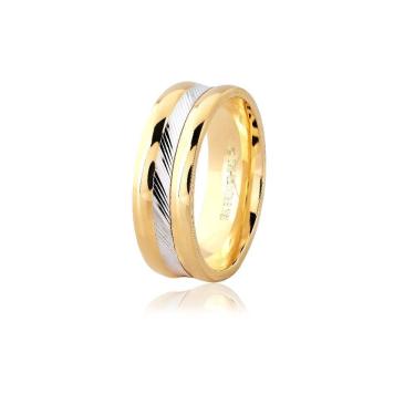 Imagem de Aliança de Ouro 18K Amarelo Lisa com Detalhes em Ouro Branco