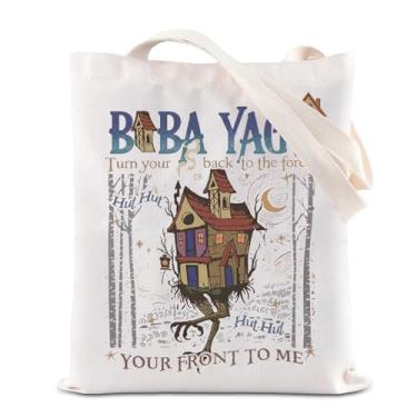 Imagem de KUIYAI Sacola inspirada no folclore para presente de bruxa russa galinha cabana de galinha bolsa de lona mitologia gótica eslava presente assustador de fada (BbYagaFrontMeTS)