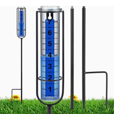 Imagem de Ricihene Medidor de chuva, medidor de chuva à prova de congelamento de 18 cm, melhor classificado, medidores de chuva para quintal com estaca, grandes números claros e altura ajustável - Medidor