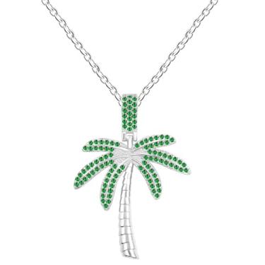 Imagem de JunyiDIY Colar de palmeira tropical para mulheres, elegante joia de praia de verão de cristal de zircônia cúbica para irmãs, melhores amigas, presente de aniversário e dia das mães, Adjustable, Latão