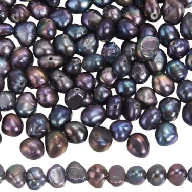 Imagem de SUNNYCLUE 1 caixa com cerca de 104 peças, 2 fios de pérolas cultivadas em água doce, pequenas pérolas pretas naturais tingidas escuras polidas ovais irregulares, para fabricação de joias, artesanato