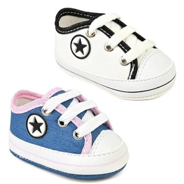 Imagem de Kit Com 2 Pares Sapatinho De Bebe recém nascido Saida De Maternidade T12 (JEANS/ROSA E BRANCO/PRETO, BR, Bebê, Numérico, 17)