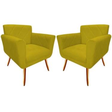 Imagem de Kit 2 Poltronas Decorativa Sabrina Suede Amarelo Pés Madeira Mz Decor 