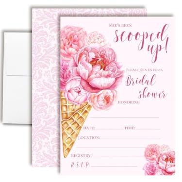 Imagem de Convites de chá de panela coletados - 20 5x7 cartões de sorvete de peônia rosa preenchidos com envelopes - Convites florais caprichosos para chá de casamento por AmandaCreation