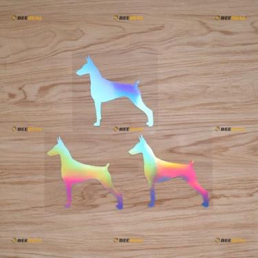 Imagem de Adesivo de cachorro Doberman Pinscher vinil alemão - pacote com 3 holográficos iridescentes 10 cm - para carro barco laptop copo sem fundo cortado 0214a5