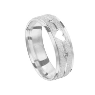 Imagem de Aliança Prata Namoro Coração Pedras Zircônia 6mm Namorados Casal Luxo 