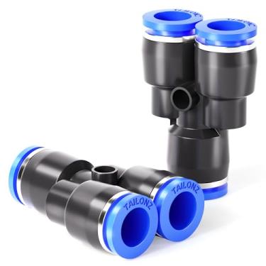 Imagem de Tailonz Pneumatic Blue 5/32" OD Y divisor de plástico empurrar para conectar encaixes 3 formas de conexão de tubo Push Fit Push Lock PY-5/32 (pacote com 10)