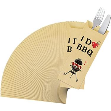 Imagem de 100 Pieces I Do BBQ Kraft Paper Silverware Bags Knife Forks Silverware Pouch Bags Disposable Cutlery Utensil Holder for Restaurant Kitchen BBQ Party Wedding Decorations (2.8 x 7.5 Inch)