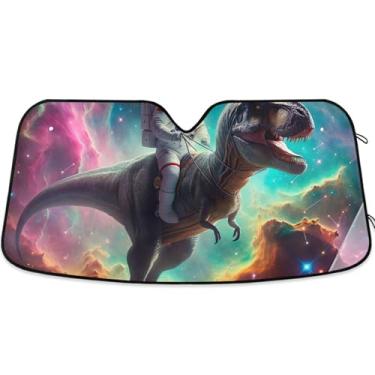Imagem de Astronauta personalizado t Rex Space Car Para-brisa Sun Shade bonito dobrável universal automotivo protetor solar S, 134,6 cm x 59,7 cm