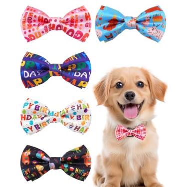 Imagem de PET SHOW Pacote com 5 gravatas borboleta para cães pequenos feliz aniversário coleira deslizante acessório filhotes, gatos, animais de estimação, gravatas borboleta para festa, balão, bolo, laço