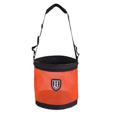 Imagem de Harrison Howard Bolsa de alimentação para focinheira de cavalo Bolsa de alimentação de grãos de malha de nylon com alça de pescoço acolchoada cinto ajustável laranja grande