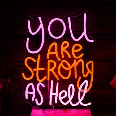Imagem de BNEMCEZH Letreiro De Neon You Are Strong As Hell Com Luz Led Regulável E Corajosa Para Decoração Parede, Alimentação Usb, Letras Engraçadas Quarto, Sala Crianças, Academia, Caverna Masculina, Loja,