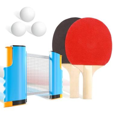 Imagem de Generic Conjunto de pingue-pongue – rede retrátil de tênis de mesa com 2 rás, 3 bolas e bolsa de armazenamento, portátil e ajustável, serve para mesas de até 182 cm, para brincadeiras internas