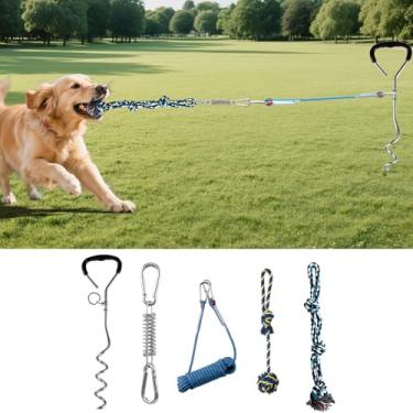 Imagem de Woanger Mastro de flerte de mola inserível no solo para cães, puxador de amarração, bola de brinquedo ao ar livre, rebocador de árvore, mastro de captura para cães médios, grandes e extragrandes