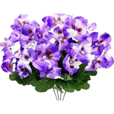 Imagem de LILOCOO 4 peças flores de amor-perfeito de seda artificial, flores de primavera, amores-perfeitos, flores silvestres resistentes a UV, roxo para janela, caixa de casamento, festa de casamento