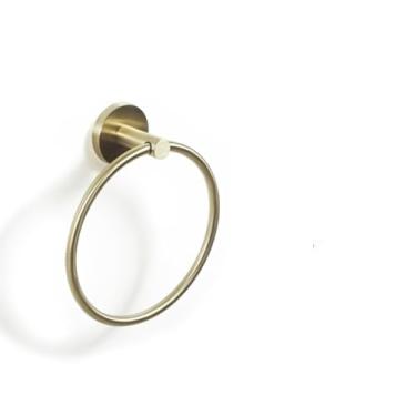 Imagem de Kit de banheiro dourado escovado - Argola para toalha simples, ganchos para roupão - Conjunto de montagem em parede, anel para toalha