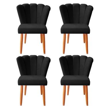 Imagem de Kit 4 Cadeiras Poltrona Sala de Jantar Penteadeira Reforçada Decorativa Pétala Suede