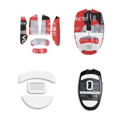 Imagem de NOUKAJU Fita de aderência de mouse para Razer Orochi V2, bordas curvas arredondadas, patins, kit de atualização de mouse profissional pré-cortado resistente ao suor autoadesivo (almofada de pé + fita