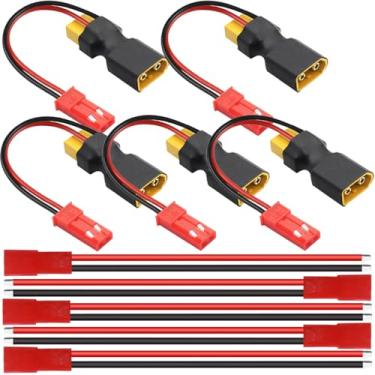 Imagem de DKARDU 5 peças XT60 conector macho para fêmea com adaptador de bateria JST fêmea em linha, cabo Pigtail JST macho de 2 pinos, para bateria de lítio RC Drone Quadricóptero Multicopter