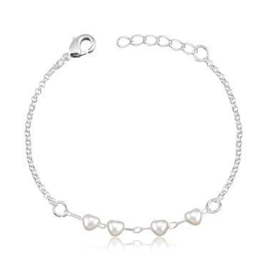 Imagem de Pulseira Infantil com Pérola em Formato de Coração (13cm)