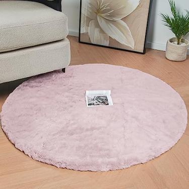 Imagem de ORINOVA Tapetes de pele fofa de coelho sintético boho, rosa, para quarto, círculo, lavável, para sala de estar, berçário, tapete redondo de 1,2 m