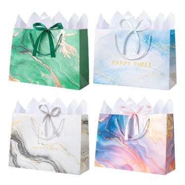 Imagem de Aletolek Pacote com 4 sacos de presente médios de 25 cm com papel de seda, sacos de presente de papel reutilizáveis com alças, adequado para aniversários, casamentos, festas, dia das mães