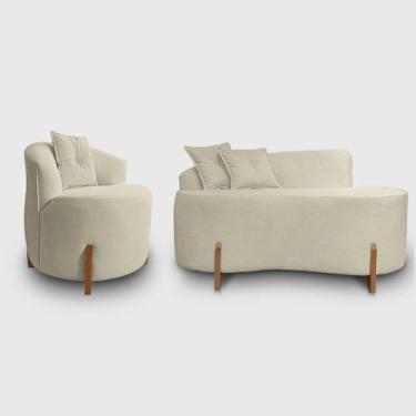 Imagem de Kit Sofá Orgânico Feijão Com Poltrona Pé De Madeira Bouclé Minimalista