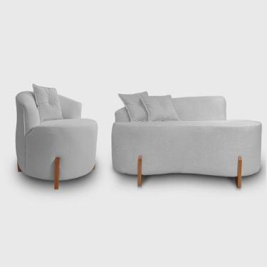 Imagem de Kit Sofá Orgânico Feijão Com Poltrona Pé De Madeira Bouclé Minimalista