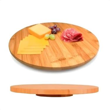 Imagem de Tábua Giratória Prato Redonda de Bambu Petiscos Utilidades Base Rotativa Servir Churrasco Queijo Mesa Bolo Bailarina