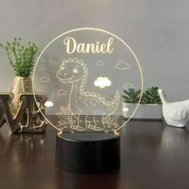 Imagem de Luminaria em acrilico de led infantil personalizada com nome tema dino