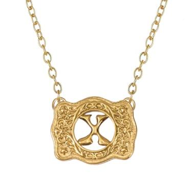 Imagem de SENFAI Colar com fivela de cinto em ouro 14K, estilo ocidental, com pingente de letra inicial, design decorativo com fivela de cinto, Small, Latão, Sem Pedra Preciosa