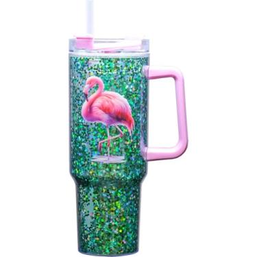 Imagem de Spoontiques Caneca de viagem de acrílico flamejante de 1,134 g - acrílico de parede dupla com trava deslizante tampa de viagem e canudo - 28 cm de altura