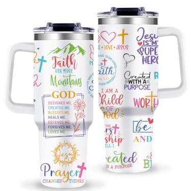 Imagem de TIKMODERN Copo cristão presentes religiosos para mulheres 1,134 g copo isolado I Am a Child of God com alça presente de fé de Natal para mulheres presentes de copo de Cristo para meninas
