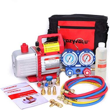 Imagem de Kozyvacu Kit completo de ferramentas de reparo Mini Split/HVAC/AUTO AC - Inclui bomba de vácuo de 1 estágio 4,5 CFM, conjunto de mangueiras e acessórios, perfeito para recuperação de CA e refrigeração