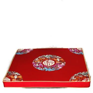 Imagem de Almofadas de assento personalizadas de brocado de seda chinesa, almofadas de cadeira com laços, cadeira de jantar, poltrona, sofá, poltrona, antiderrapante, decoração de casa (50 x 40 x 4 cm, vermelho