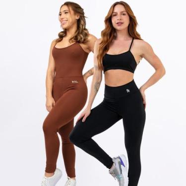 Imagem de Kit Macacão Costa Nua Longo + Conjunto Fitness Top Alça Calça Legging 