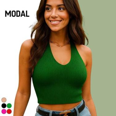Imagem de Cropped Tricot Modal Frente Única - Vitrine Collection, Verde bandeira