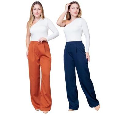 Imagem de Kit 2 Calças Pantalona Feminina de Alfaiataria Lisa com Pregas - Maran