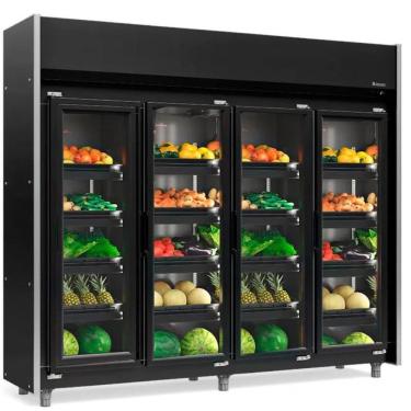 Imagem de Expositor Vertical Hortifruti 3 Portas De Vidro Geas4plb Gelopar All Black 220v
