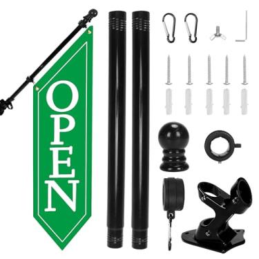 Imagem de Kit de bandeira aberta com mastro - Banner aberto de lona resistente para loja comercial, placa dupla face externa de 106 x 30 cm com suporte - Sinalização publicitária para varejo e lojas (verde)