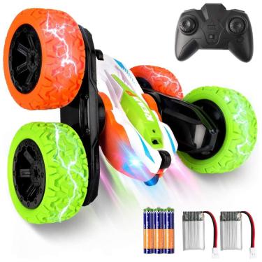 Imagem de Carrinho de Controle Remoto 2.4 Ghz 4WD Dupla Face 360 com 2 Baterias Recarregáveis, REAPP, Laranja