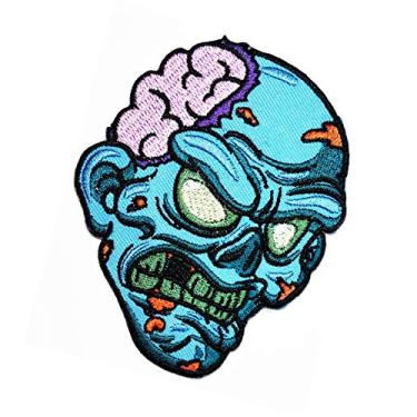Imagem de Fantasma cabeça dreno de cérebro horror desenho animado assustador bordado ferro no patch fantasma Halloween crânio dia dos mortos aplique bordado faça você mesmo roupas camiseta polo mochilas boné