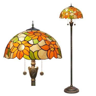 Imagem de Tiffany Candeeiro de chão de girassol amarelo vitral luz brilhante iluminação rústica luminária de pé vintage exclusivo bronze lâmpada de canto de leitura para decoração de casa, sala de estar, quarto