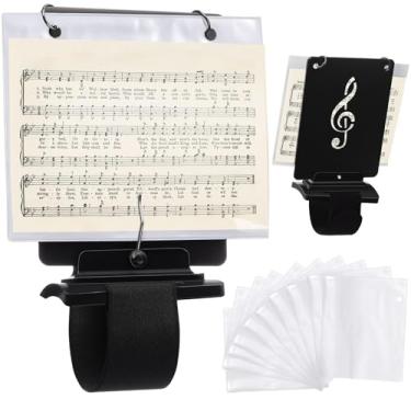 Imagem de Canlierr Pasta flip de lira de flauta para banda marcial, 12 peças à prova d'água 19 x 16,5 cm, dupla face, folha, folha, folha, com 2 furos, suporte ajustável para trompete de clarinete (branco)