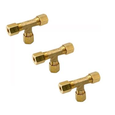 Imagem de 3 peças de 3/40.6 cm OD latão acessórios de compressão, 3/40.6 cm OD 3-Way 90 graus adaptador para linha de gás, medidor hidráulico, compressor de ar