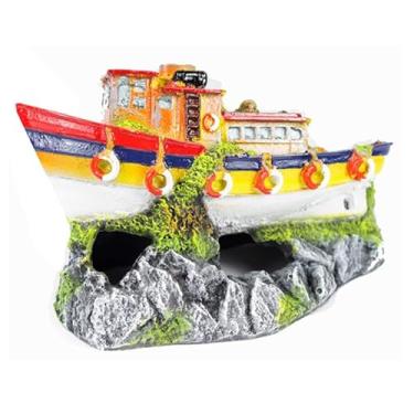 Imagem de Enfeite Aquario, Enfeites para Aquario, Barco Reboque(16 * 9 * 9cm)