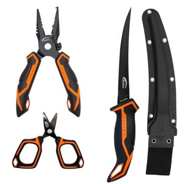 Imagem de danco Kit de alicate de pesca Lunar-I Launch e faca de filé, inclui faca de filé micro flexível de 18 cm, alicate de aço carbono de 16,5 cm e uma tesoura de trança microserrilhada de 7,6 cm