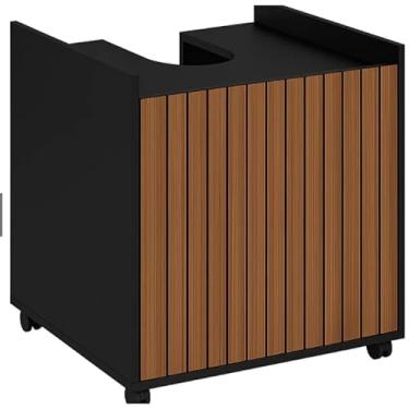 Imagem de Armário de banheiro com pedestal branco. À prova d'água. Design simples e prático. Adequado para banheiros clássicos ou contemporâneos. (Preto Ripad)